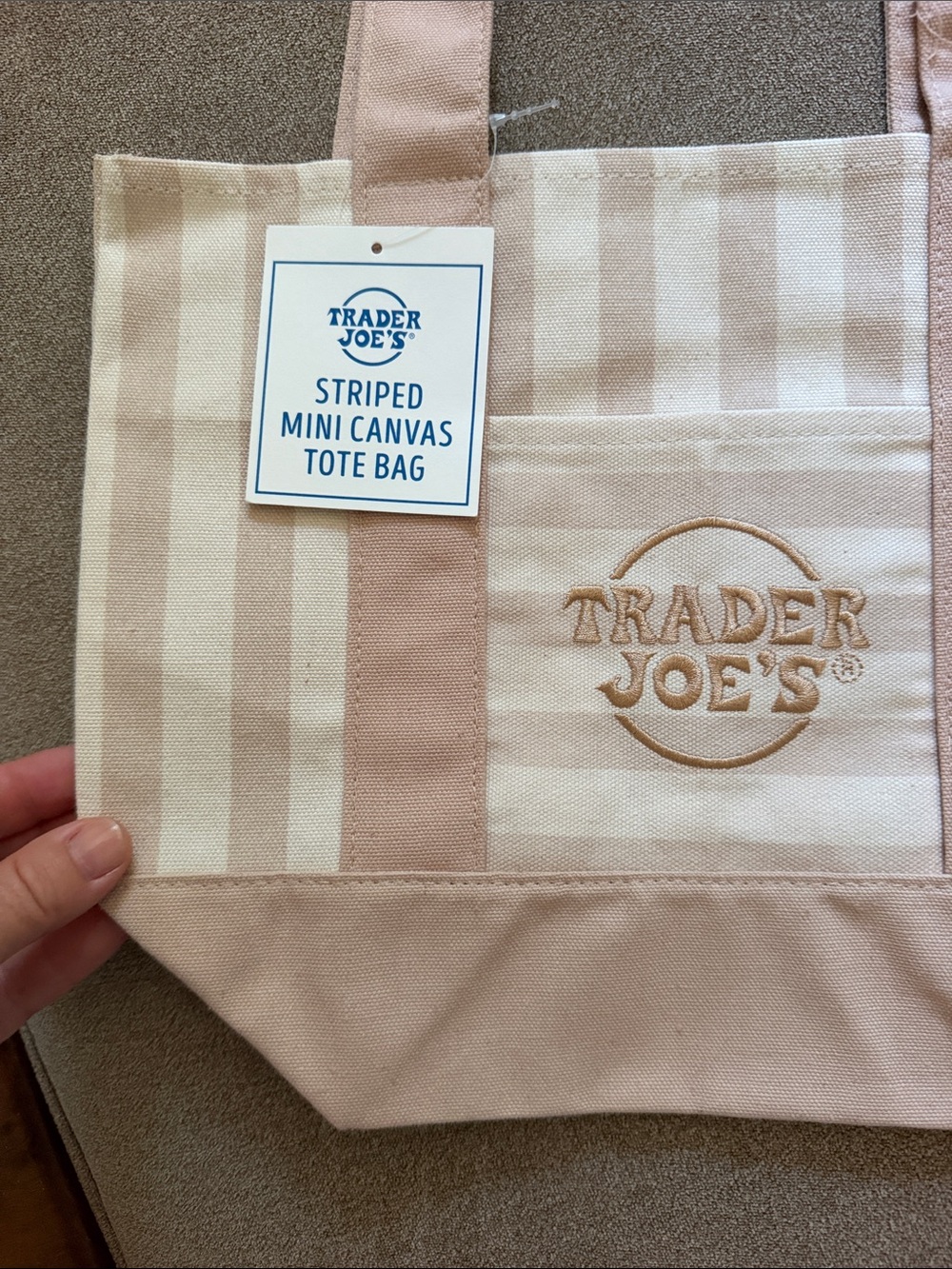 Trader Joe’s Tan  Striped Mini Canvas Tote Bag